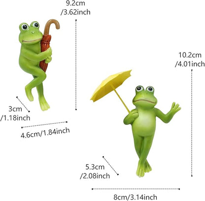2 Pack Flower Pot Edge Hanging Frog Plant Pot Decorations Small Frog Figurine Holding Umbrella Resin Frogs Creative Ornaments for Home, Yard, Flower Pots