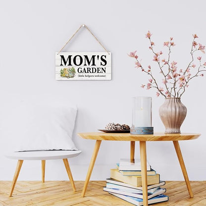 Mom Gifts Outdoor Garden Wooden Sign Decor, Indoor Garden Decoration Hanging Signs 12x6 Inches, Outdoor Porch Yard Wall Art Decor Sign, Mother's Day Gifts Birthday Gift for Mom Grandma