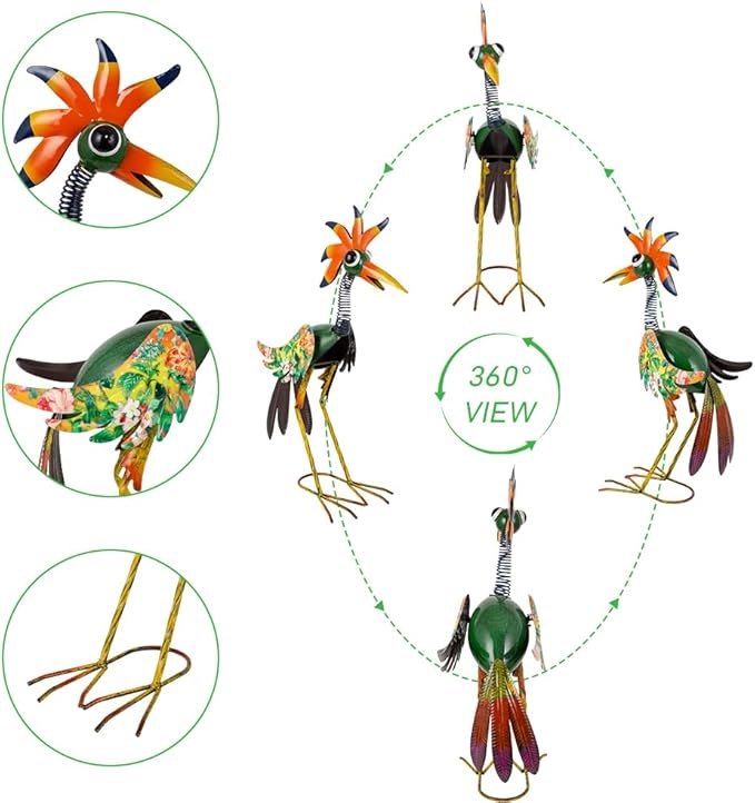 24'' Metal Wacky Peacock Garden Statues Outdoor Decor, Rooster Decor Chicken Yard Sculptures Art Decoration for Home Outsiede Patio Lawn Backyard, Gift for Women Lovers Moms(Red & Green)