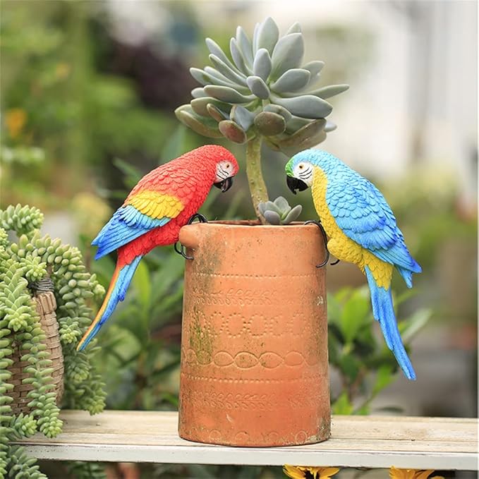 TAYASH Resin Parrot Flower Pot Hugger Decorations,Parrot Animal Sculpture Hanging Realistic Parrot Garden Ornament for Patio Yard Balcony Lawn Figurine Tree Decor (Blue)