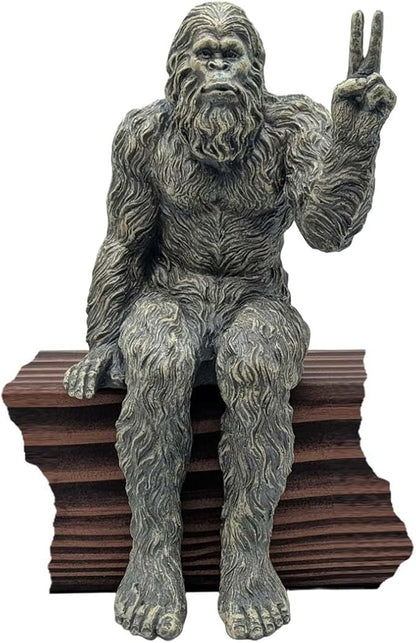 John Bernard & Company Bigfoot Peace Sign Decorative Sasquatch Yeti Statue/Figurine Indoor/Outdoor Sculpture for Patio, Deck, Home, Office 10 in H Shelf Sitter Figurine (Stone Gray)