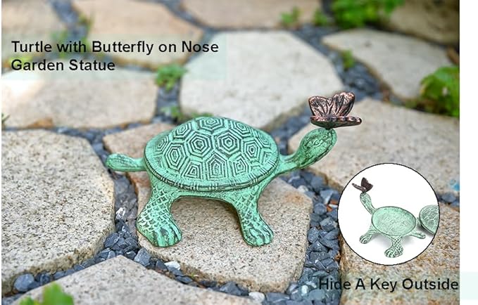 9”L Cast Iron Turtle Key Hider ，Hidden Key Holder for Outside ，Outdoor Hidden Key Holder