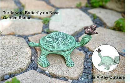 9”L Cast Iron Turtle Key Hider ，Hidden Key Holder for Outside ，Outdoor Hidden Key Holder