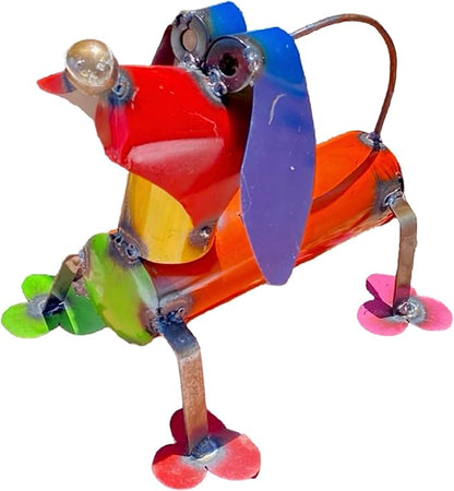 Handmade Metal Multicolor Weenie Dog | Yard Art Garden Decor | Artisan Made Landscape Sculpture | Lawn Ornament