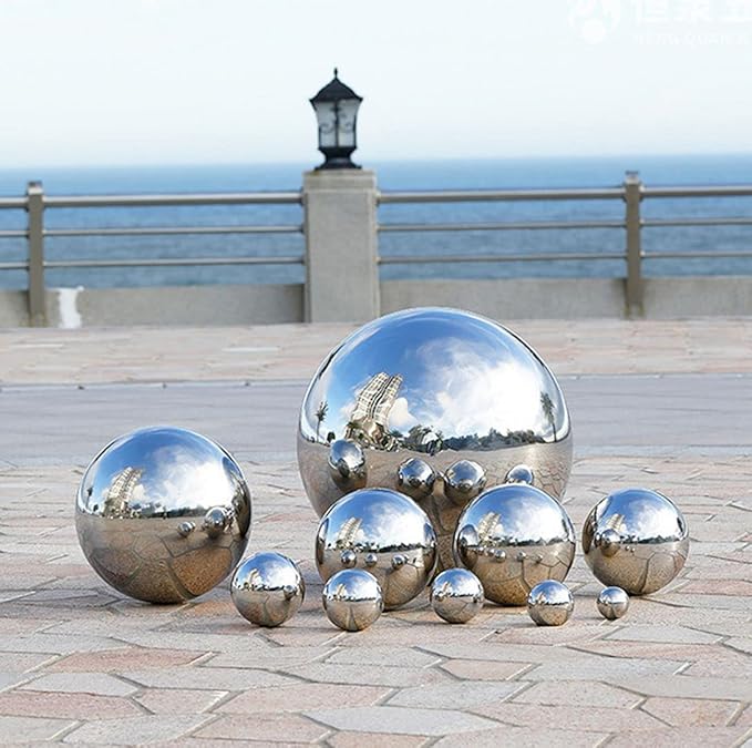 Nerien Gazing Ball, 6 Inch Stainless Steel Garden Mirror Globe, Polished Ornament Sphere, Hollow Floating Reflective Hemisphere, for Home Outdoor Pond Housewarming Swimming Pool Decoration, Silver