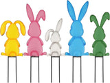 Metal Easter Yard Signs 5pcs with Stakes Welcome Peeps Bunny Garden Decorations Outdoor Holiday Welcome Signs for Happy Easter Themed Festival Party Supplies, Lawn, Garden Yard Decor