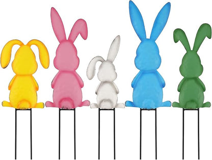 Metal Easter Yard Signs 5pcs with Stakes Welcome Peeps Bunny Garden Decorations Outdoor Holiday Welcome Signs for Happy Easter Themed Festival Party Supplies, Lawn, Garden Yard Decor