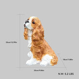 Cavalier King Charles Spaniel Dog Garden Statue with Solar Lantern, Lifelike Outdoor Puppy Sculpture with Interchangeable Welcome & On Patrol Sign, Resin Yard Art Decor for Patio Lawn Porch