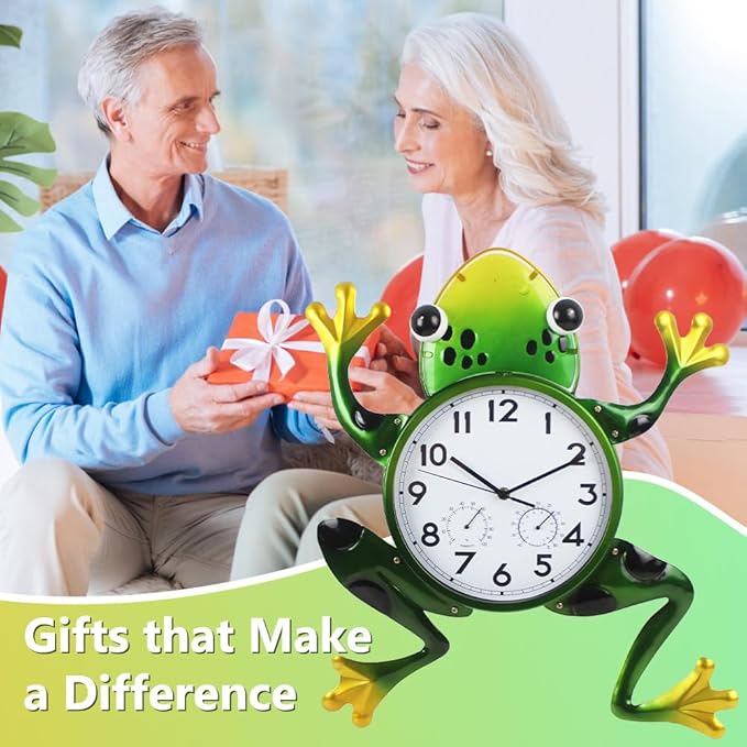 Large Outdoor Clock, Frog Outdoor Wall Clock with Thermometer & Humidity, Silent Non-Ticking Outside Clock for Patio, Living Room, Kitchen