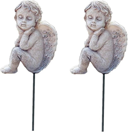 MUAMAX Decorative Angel Garden Stakes 2 Pack Miniature Angel Fairy Garden Angel Ornaments Small Angel Memorial Statue Fairy Garden Accessories