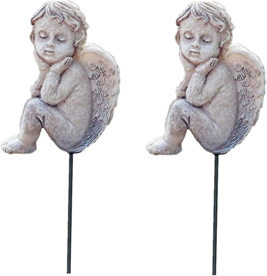 MUAMAX Decorative Angel Garden Stakes 2 Pack Miniature Angel Fairy Garden Angel Ornaments Small Angel Memorial Statue Fairy Garden Accessories