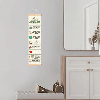 Bible Verse Canvas Banner, The Beatitudes of Jesus Banner, Christian Canvas Poster, Rustic Hanging Poster for Wall Decoration, Family Hanging of Scripture and Words Decorations 02