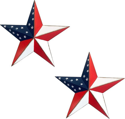 YUMBOR Rustic Metal 3D Barn Americana Stars Outdoor Decor Patriotic Wall Decoration American Flag Wall Star July 4th Country Americana Patriotic Wall Door Decorations