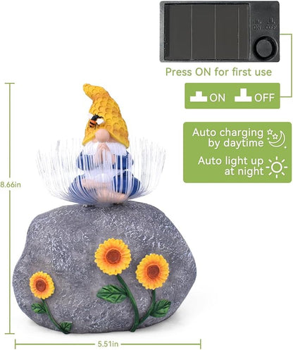 FREECUBE Gnome Garden Decor, Outdoor Solar Garden Statue with Light, Funny Gnome Outdoor Garden Decor for Outside Solar Gnomes Decorations for Yard, Patio, Balcony, Garden