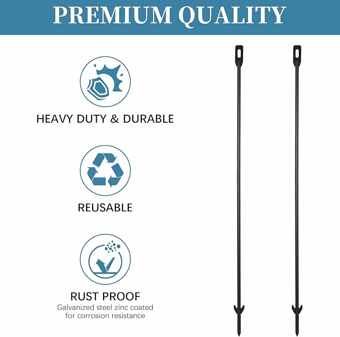 31'' Heavy Duty Yard Sign Stake, Solid Metal Support Stakes, 0.31'' Thick Steel Holder, Signs Post for Lawn, Garden, with Ground Spike & Anti-Wind Barbs, Baked Enamel (2-Pack)