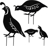 SEWACC 4pcs Iron Cast Animal Stake Statue Outdoor Quail Family Yard Decor Black Metal Quail Art Garden Quail Decor Bird Statue Lawn Backyard Outdoor Decoration