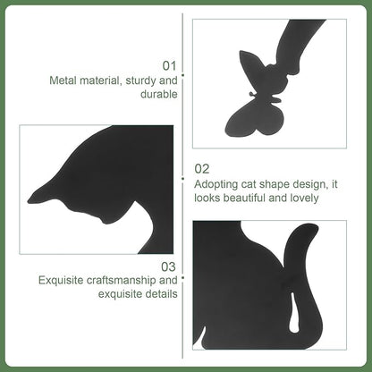 Yardwe Metal Cat Garden Statue Outdoor Animal Decoration 14.56X9.44In Black Cat Ornament for Patio Lawn Backyard