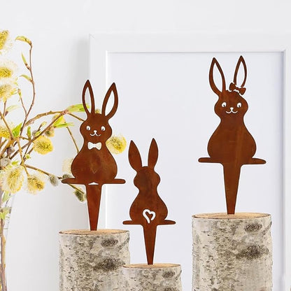 Rusty Rabbit Easter Iron Rabbit Silhouette Garden Plugin Metal Ornament Courtyard Decoration Unique Addition to Outdoor Space (B)