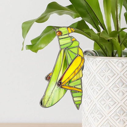 JOONOR 2 Pieces Stained Acrylic Moth Flower Pot Hugger Cute Animal Moth Grasshopper Statue for Planter Hanger Decorations Outdoor Fairy Garden Planter Edge Accessories,Style E