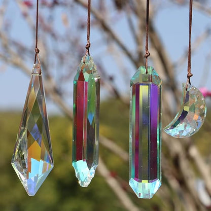 6PCS Crystal Sun Catcher Prisms, AB Colored Suncatcher Crystals Outdoor Indoor Window Hanging Christmas Ornaments Rainbow Maker Prisms for Home Garden Decor