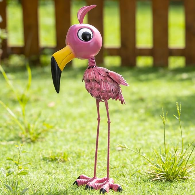 26” Metal Flamingo Statue Outdoor Garden Decor - Funny Flamingo Sculpture for Lawn, Backyard,Yard Art Gift- Unique Flamingo Figurine for Birthday, Housewarming, Christmas