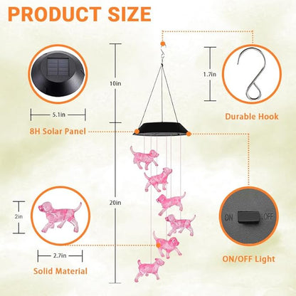 Dog Solar Wind Chimes for Outside - AIONASA Color Changing LED Solar Hanging Lights Outdoor, Waterproof Windchimes Outdoors Hanging Gifts for Mom Grandma Women, Home Garden Patio Yard Porch Decoration