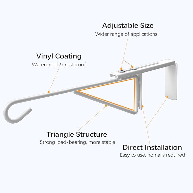 Adjustable (0.9-3") Vinyl Fence Hooks for Hanging Plants, Over the Railing Fence Plant Hangers Outdoor, White Heavy Duty Coated Steel Patio Hooks for Hanging Bird Feeders, Lights, Basket, Pool Tools