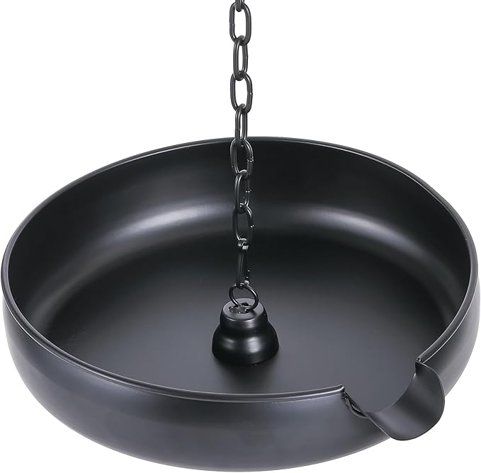 Rain Chain Anchoring Basin, Metal Bowl for Rain Chain Downspout Gutters, Black Rain Chain Basin of Chain Display for Outdoor Garden, Lawn and Patio Water Feature, 10.23 inch Diameter, 2 Inches High