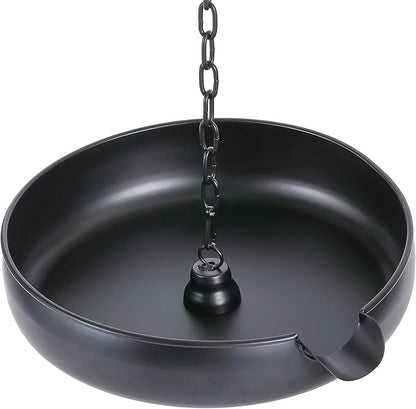 Rain Chain Anchoring Basin, Metal Bowl for Rain Chain Downspout Gutters, Black Rain Chain Basin of Chain Display for Outdoor Garden, Lawn and Patio Water Feature, 10.23 inch Diameter, 2 Inches High