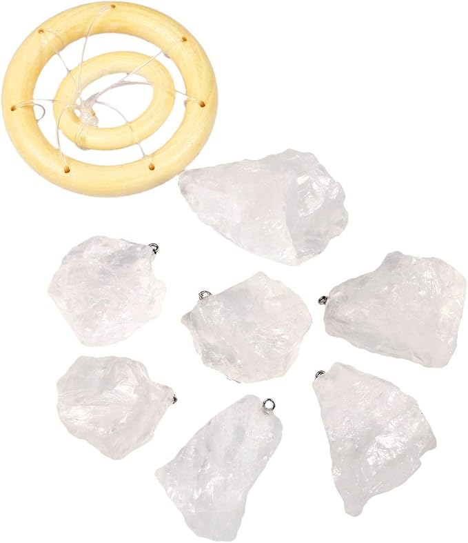 Nupuyai Wind Chimes - Unique Raw Stones Wind Chimes for Indoor Outdoor, Healing Stone Windchime Hanging Ornament for Home Garden, 17.7-21.7'', Rock Quartz