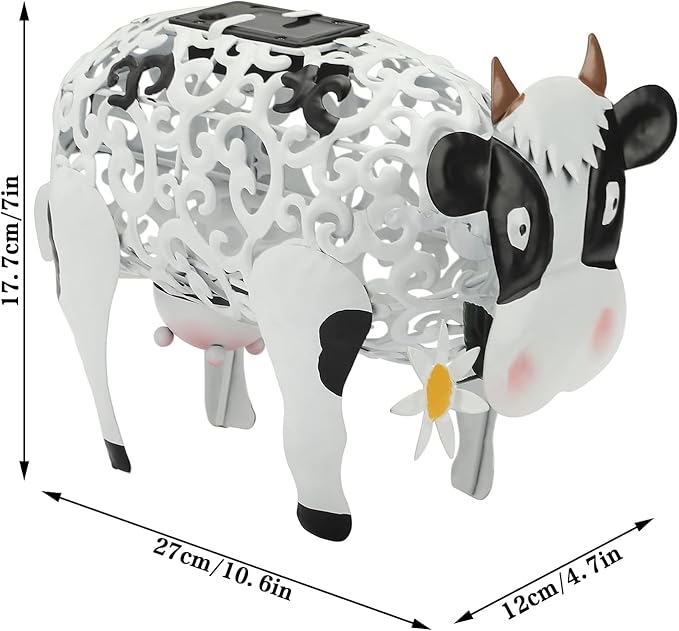 Daisy Cow Garden Solar Light Outdoor Decor, Color Changing Hollowed-Out Daisy Cow Garden Figurine Metal Decorative Cow Lamp for Outdoor Patio Yard Art Decoration