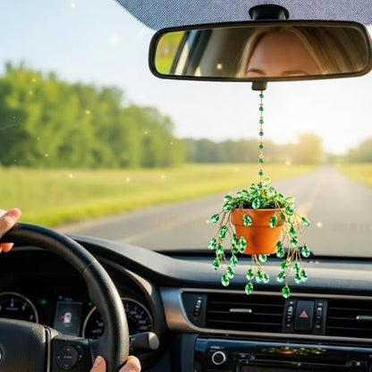 Sun Catchers Indoor Window, Beaded Plant Kit Gifts for Plant Lovers Beaded Succulent Plants Green Waterdrop Beads Suncatchers for Windows Hanging with Chain Home Garden Décor Car Hanging Ornament