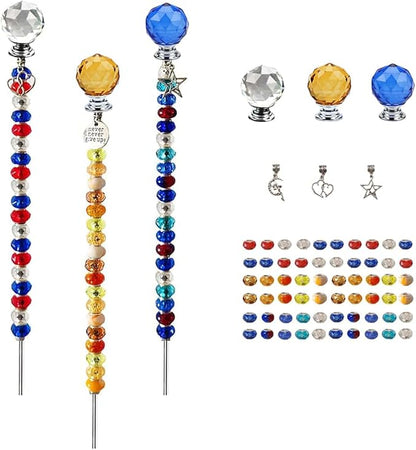 72Pcs Fairy Wand Beaded Garden Stakes Kit, Decorative Garden Stakes Beadable Items Fairy Garden Kit for Different Festivals Fairy Garden Accessories Outdoor, Ball-(Orange+Blue+Whit)