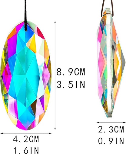 H&D HYALINE & DORA 2PCS 89mm/3.5inch Suncatcher Crystal Prism Pendant for Window,AB Color Glass Sun Catcher Prisms,Hanging Crystal Diamond Prism Suncatcher Ornament Decor