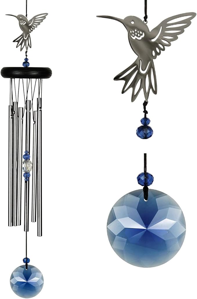 Woodstock Chimes Signature Collection, Crystal Hummingbird Chime, 18'' Decor Designs Wind Chimes for Outdoor, Patio, Home or Garden Décor (WFHU)