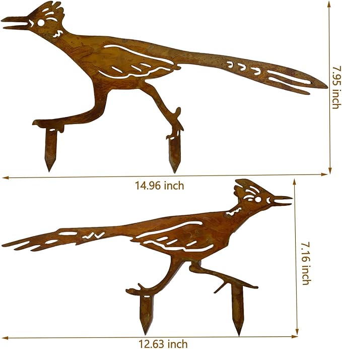 2PCS Rusty Roadrunner Decorative Garden Stakes, New Mexico Gifts for Women Mom Grandma Wife, Desert Yard Outdoor Decor, Metal Roadrunner Statues for Yard Art, Patio, Lawn Ornaments