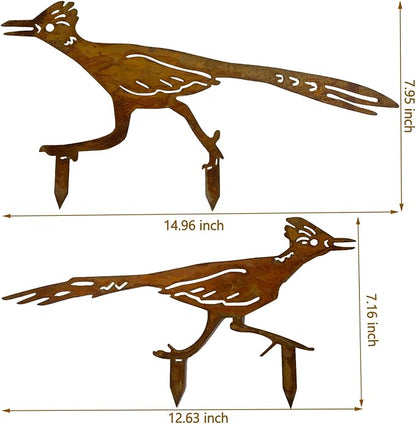 2PCS Rusty Roadrunner Decorative Garden Stakes, New Mexico Gifts for Women Mom Grandma Wife, Desert Yard Outdoor Decor, Metal Roadrunner Statues for Yard Art, Patio, Lawn Ornaments