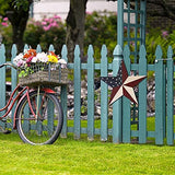 Metal American Star Yard Sign Outdoor Garden Stake Decor Patriotic Star Barn Ornaments US Flag Barn Star Decorative Yard Signs Stakes Lawn Art Sign for 4th of July Memorial Veterans Day
