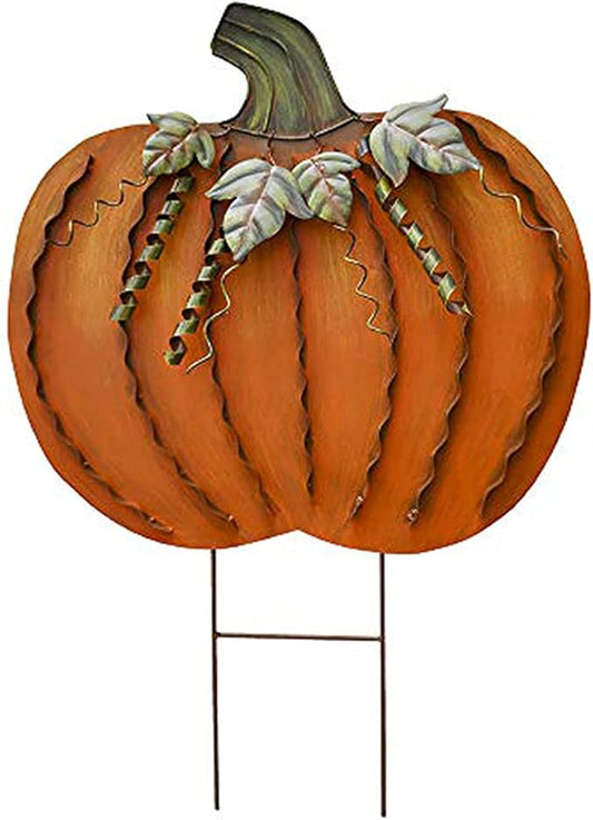 Morning View Pumpkin Garden Stakes Metal Yard Sign Fall Decor Outdoor Autumn Yard Stake Art Pumpkin Lawn Ornaments for Patio Porch Thanksgiving Halloween Harvest 26 Inches Tall
