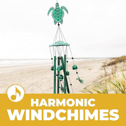 VP Home Rustic Green Turtle Wind Chimes for Outside - 33-in Harmonic Windchimes with Turtles Design for Gardens, Patios, and Porches - Thoughtful Gift for Mom, Grandma, and Turtle Lovers