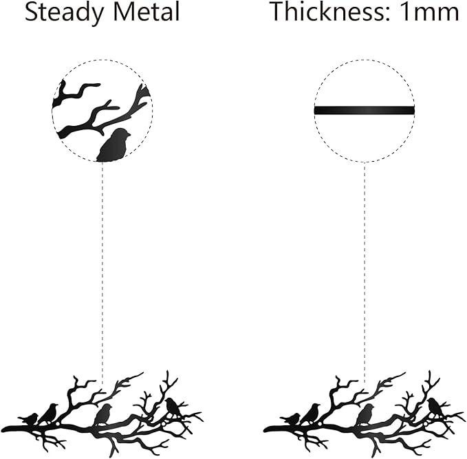 CREATCABIN Birds on Branch Metal Wall Decor Metal Branch Wall Art Decor Black Leaves with Birds Laser Cut Hanging Ornament Decoration Sculpture Minimalist Gift for Bedroom Home 11.8x5Inch