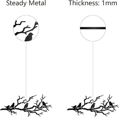 CREATCABIN Birds on Branch Metal Wall Decor Metal Branch Wall Art Decor Black Leaves with Birds Laser Cut Hanging Ornament Decoration Sculpture Minimalist Gift for Bedroom Home 11.8x5Inch