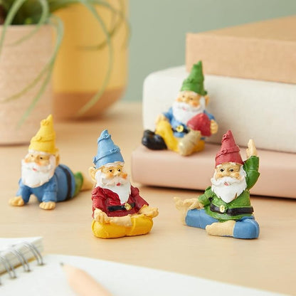 Juvale 4 Pieces Mini Garden Gnomes, Outdoor Statue Set in Funny Poses for Yoga Gifts, Plant Pots Decor (2 in)