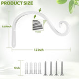 BOLITE Plant Hangers Outdoor Indoor, 12 Inch Wall Plant Hooks, Metal Bird Feeder Hanger for Hummingbird Feeders, Planters, Lanterns, Wind Chimes, Home Decor, 2 Pack, White, Gifts for Women Men