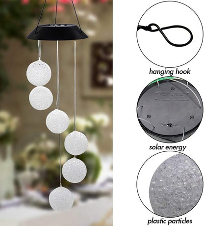 MorTime LED Solar Crystal Ball Wind Chime, 25" Mobile Hanging Wind Chime for Home Garden Decoration, Automatic Light Changing Color