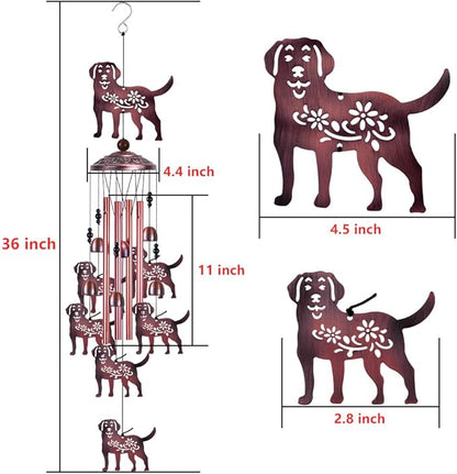 Outdoor 37" Dog Wind Chimes Decor - With 4 Tubes 6 Bells 7 Dogs Wind Bells, Romantic Wind Catcher, Mobile Dog Decor, Dogs Windchimes for Home, Balcony, Tree, Festival, Garden Decoration, Gifts for Mom