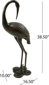 Metal Crane Garden Statue, Cast Aluminum Outdoor Crane Sculpture, Rust-Proof Metal Yard Art Bird Statue for Garden Lawn Patio, Shiny Copper Finish, Antique Bronze