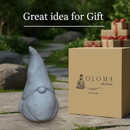 OLOMA Outdoor Garden Gnome Statue Heavy Concrete Stone Sculpture Decorative Weather Resistant Garden Decor Accent for Lawn Yard Patio Handcrafted Solid Stone Sculpture Resin Coated