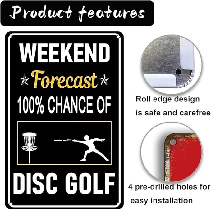 Disc Golf Metal Tin Sign Weekend Forecast Vintage Wall Art Decor for Home Farmhouse Bar Cafe Garage Indoor Outdoor 12X8 Inch