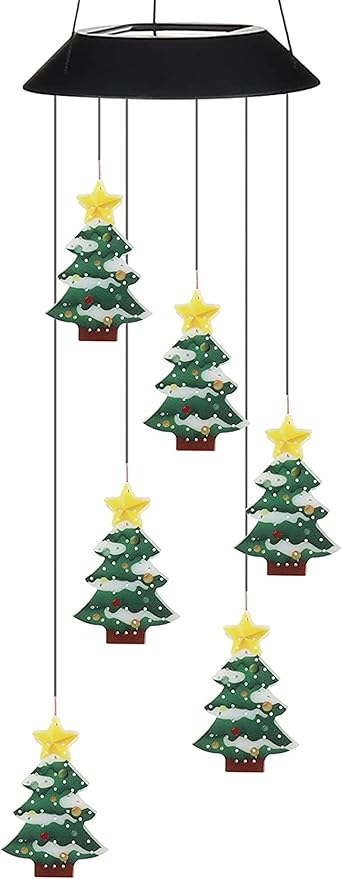 Christmas Tree Wind Chimes, Hanging Outdoor Christmas Decorations, Outdoor Christmas Decorations Solar Wind Chimes, Solar Christmas Hanging Decorations Xmas Holiday Party (Christmas Tree)